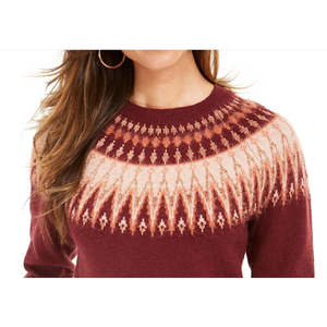 Maglione da Donna Style Co con Scollo Rotondo Stile Fair Isle, Colore Vino, Traspirante, Lavorato a Maglia, Casual, Invernale, con Logo Stampato sul Davanti, Taglia Media - Product Image 2