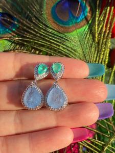 Boucles d'oreilles de mariée en or massif 14K Dianty Tanzanite naturelle et émeraude Duplet or 14K exclusif bijoux de luxe pour mariage cadeau pour femme - Product Image 6