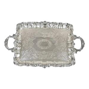 Bandeja Festoneada Plateada Coleccionable, Bandeja de Servir Festoneada de Estilo Victoriano Plateada Inglesa Vintage - Product Image 1