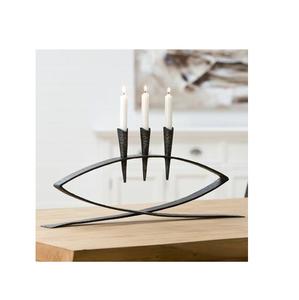 Double T Light Bougeoirs en fer avec base en bois finition nickel argenté parfait pour les centres de table - Product Image 4