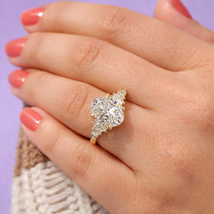 Offre Spéciale – Bagues en Or 14K pour Femme avec Diamants de Laboratoire Taille Ovale 1CT 2CT 3CT Certifiés IGI – Ensemble de Bagues de Mariage au Design Vintage – Bague Unique - Product Image 4