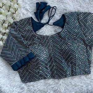 Blusa de trabajo de secuencia bordada Vintage para mujer, ropa de fiesta étnica de lujo de seda de Milán Lista de calidad de exportación India - Product Image 1