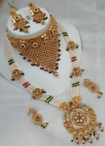 CONJUNTO DE JOYERÍA DE COBRE DE CLIENTE INDIO TRADICIONAL Y DE MODA JOYERÍA DE BODA NOVIA PARA MUJER CONJUNTO DE PENDIENTES Y COLLAR - Product Image 2