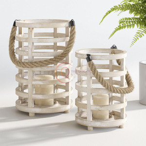 โคมไฟตกแต่งงานแต่งงานสีขาวแบบโบราณพร้อมเชือกไม้โคมไฟเทียนแบบชนบทสำหรับตกแต่งบนโต๊ะเชิงเทียนและที่วาง - Product Image 1