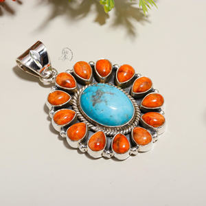 <b>Natural</b> Oval <b>Sponge</b> Coral & Pear Cut Blue Turquoise Ring 925 Sterling Silver Designer Fine Pendant For Women At Wholesale Price - Product Image 4