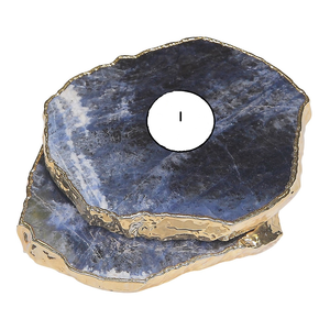 Bougeoir en pierre naturelle sodalite bordure dorée bougeoir en cristal naturel pierre précieuse cristal reiki guérison grossiste approvisionnement - Product Image 3