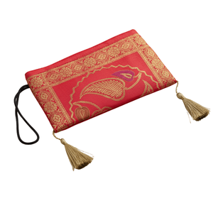 Handmade Red Banarasi Art Zipper Clutch Luxury Women's Leather <b>Bag</b> with Silk Lining Casual <b>Summer</b> Handbag - Product Image 5