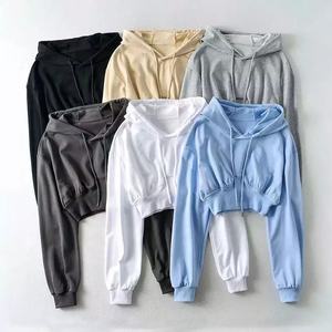 Mode solide hiver personnalisé Logo impression 100% coton fermeture éclair à capuche hommes haut court sweats à capuche - Product Image 6