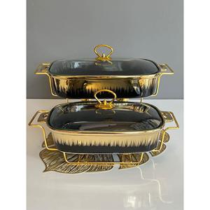 Vaso 2 pezzi rettangolare riscaldato in oro nero grande - Product Image 1
