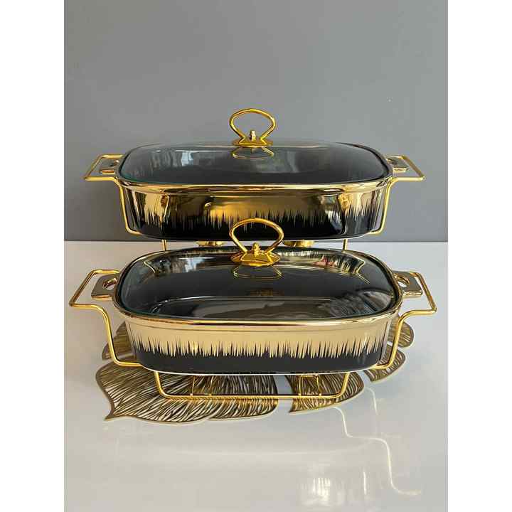 Black Gold Heated Rectangular 2-Piece Pot Large
