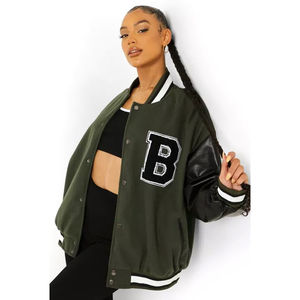Chaquetas de béisbol de corte holgado para mujer, novedad en chaquetas de lana de béisbol con letras bordadas y logotipo personalizado - Product Image 1