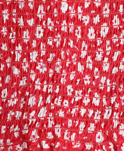Robe trapèze rouge à imprimé floral pour filles, manches bouffantes, col carré, mini, 100 % coton, avec nœud, style estival mignon - Product Image 5