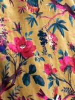 Rideau en velours style vintage, imprimé oiseau de paradis jaune moutarde, taille personnalisée, velours de coton de haute qualité pour votre décoration intérieure