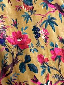 Vintage Style Velvet Curtain Golden Mustard Bird of Paradise Print Custom Size High quality cotton velvet for your Home decor - Product Image 2