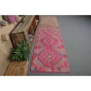 Modern Vintage Turkish Rug Pink <b>Brown</b> Large 260 X 1020ft Rectangle <b>Wool</b> Latex Backing-for Teen's Room Halls Bedrooms Patchwork - Product Image 1