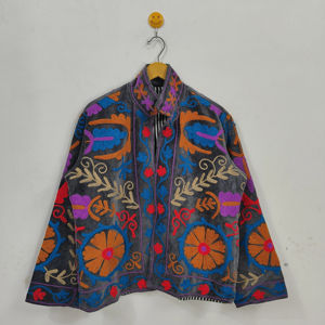 Black <b>Velvet</b> Suzani Embroidered Jacket Handmade Floral Boho Ethnic Short <b>Coat</b> Festival Wear <b>velvet</b> suzani embroidery jacket - Product Image 1
