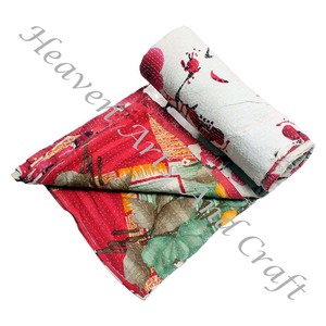 Nouvelle couverture réversible en coton imprimé au bloc 2026, sari indigo Kantha, couverture indienne réversible cousue à la main, couverture lourde en vieux sari - Product Image 5