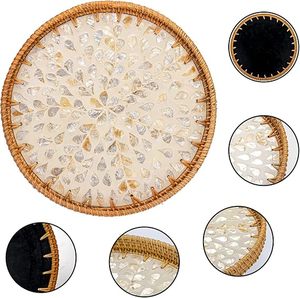 Vaisselle de qualité mât nacre et rotin nourriture Dessert plateaux de service maison vaisselle plateaux en rotin maison salon utilisation - Product Image 4