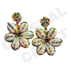 Boucles d'oreilles en perles florales vertes pour femme Patriotic Orange White Blue Color pour mariage ou Memorial Day - Product Image 4