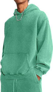 2025 nueva llegada Sudadera con capucha desgastada para hombres Casual Vintage ácido lavado 100% algodón gota hombro Sudadera con capucha básicos algodón mezclado - Product Image 5