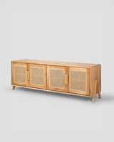 Mueble de TV de Madera Maciza de Estilo Nórdico con Almacenamiento, Diseño Escandinavo de Mediados de Siglo para Sala de Estar - Aparador Multifuncional