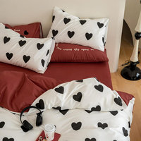 Ensemble de literie rouge blanc avec motif de coeur noir ensembles de linge de lit romantique amour microfibre couverture de lit coeur housse de couette reine taille