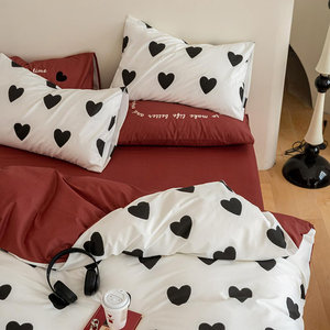 Bộ Đồ Giường Đặt Màu Đỏ Trắng Với Màu Đen Mô Hình Trái Tim Bộ Khăn Trải Giường Lãng Mạn Tình Yêu Sợi Nhỏ Giường Bìa Trái Tim Duvet Cover Nữ Hoàng Kích Thước - Product Image 4