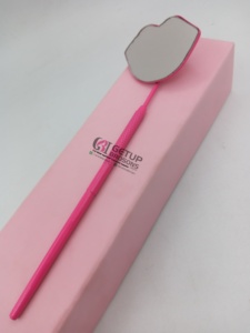 New Arrival <b>Lighted</b> Pocket Cosmetic Mirror Silver Powder Coating Lip Design Eyelash Extension Stainless Steel Your Own Logo - Product Image 2