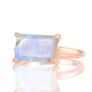 Wonderful Natural Moonstone <b>Emerald</b> Faceted Cut Gemstone 18K Gold Plated Handcrafted 925 Sterling <b>Silver</b> Solitaire <b>Rings</b> Jewelry - Product Image 1