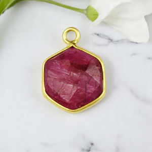 10 MM hexagone rubis pierre précieuse 925 argent Sterling chrétien bohème pendentif à breloque pour collier de bijoux à bricoler soi-même - Product Image 1