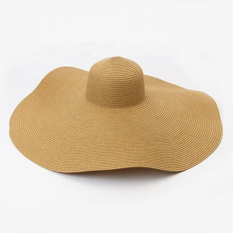 Vente en gros Été Élégant Large Bord Surdimensionné Grand Papier Soleil Plage Disquettes Chapeaux de Paille pour Femmes en Vrac