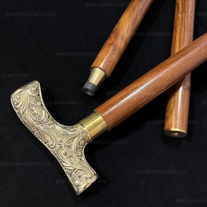 Canne de marche vintage en laiton poli fait main avec poignée de designer et manche en bois, impression numérique - Product Image 4