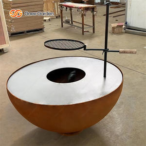 Brasero moderne en acier corten, barbecue, grill extérieur au charbon de bois, grill à bois, grill réglable, certifié CE, poudre - Product Image 5