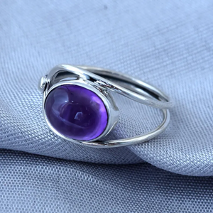 แหวนพลอยอเมทิสต์สีม่วงแฮนด์เมดมาใหม่แหวน925สเตอร์ลิงเงินสไตล์โบฮีเมียนแฮนด์เมดราคาโรงงานขายส่ง - Product Image 3