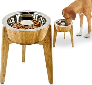 Precio al por mayor Cuenco marrón antideslizante para perros Soporte de madera redondeado de cuatro patas único Estilo lindo Accesorios para mascotas Cuenco de comida para perros - Product Image 3