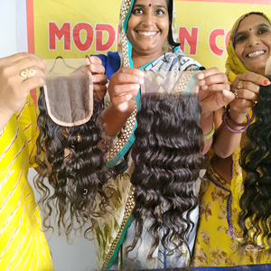 100% pas cher indien brut non transformé vison vierge naturel 5*5 fermeture cheveux bouclés tissage paquet en gros Extensions de cheveux humains - Product Image 6