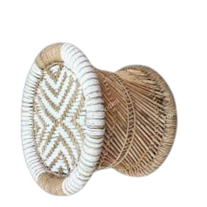 Poufs extérieur salon coton bambou Mudda tabouret canne tabouret ensemble osier naturel os incrustation Console meubles décor - Product Image 3