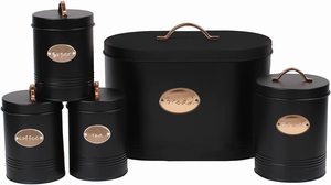 ชุดกล่องเก็บอาหารในห้องครัว,ชุดกระป๋องน้ำตาลกาแฟและชากล่องใส่ขนมปังบิสกิตคลาสสิกสไตล์วินเทจจำนวน5ชิ้น - Product Image 2