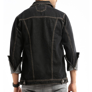 Chaqueta vaquera vintage con un solo botón para hombre, chaqueta vaquera negra de manga larga para invierno, venta al por mayor - Product Image 4