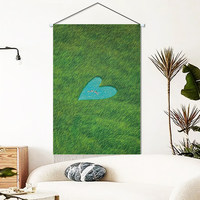 Tapisserie murale style anime japonais - Paysage de prairie verte, décoration artistique esthétique pour salon, chambre, décoration murale apaisante