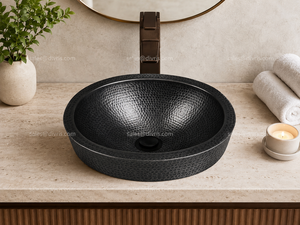 DIVRIS Lavabo vasque ovale noir martelé fait main, surface polie, à poser sur comptoir, design industriel, pour salle de bain, 17 pouces - Product Image 3