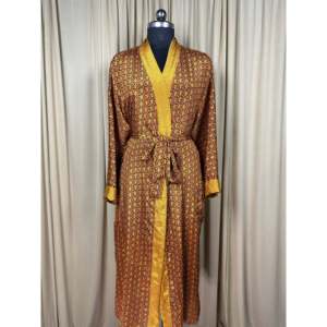 Recycled Silk Sari Women's Boho Chic Vintage Lounge Dress <b>Beach</b> Cover-Up Robe Regal Gypsy House Style for Resort Wear <b>Kimono</b> - Product Image 1