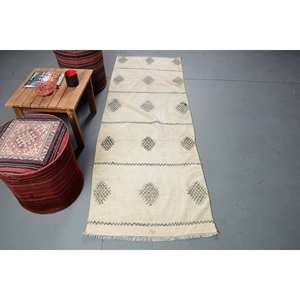 Grand Tapis Bohème Beige et Gris Laine 2.5X6.8 pieds Patchwork Design pour Entrée Rectangle Couloir Grande Surface-Latex Backed - Product Image 1