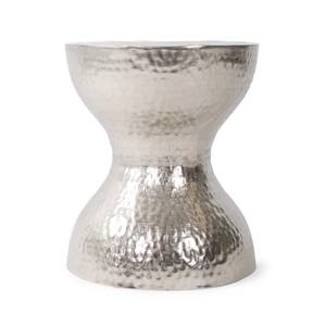 Tabouret d'appoint en métal martelé plaqué argent Tabouret d'appoint rond de console en incrustation d'os fait à la main pour meubles de salon - Product Image 1