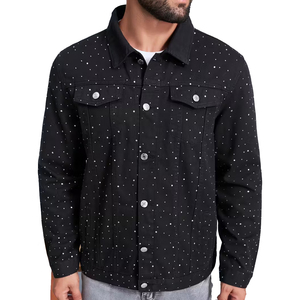 Veste en jean pour homme de haute qualité, personnalisée, pour l'extérieur, 100% coton, légère, coupe-vent, nouveau design, col montant, veste en jean avec strass - Product Image 2