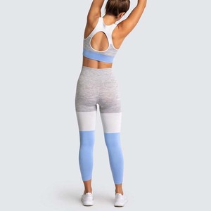 Traje deportivo de punto sin costuras, pantalones de yoga con costuras de contraste, mallas deportivas con sujetador - Product Image 4