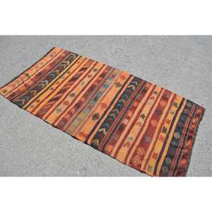 Vintage 3x5 pies naranja negro Kilim alfombra tejido plano lana yute látex respaldo Patchwork patrón para adolescentes rectángulo pasillo diseño - Product Image 4