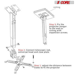 5Core <b>Projector</b> <b>Mount</b> Ceiling Wall Universal Holder Adjustable Low Profile Capacity 40lb - Product Image 5