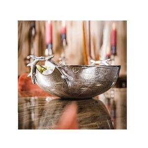 Bol à Fruits rond en aluminium, Table de salon, cuisine, décoration des aliments, bol de service avec poignées en bois - Product Image 1