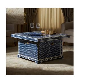 Cajón con incrustaciones de hueso y mesa de centro, muebles hechos a mano con artesanía tradicional, decoración de lujo para la sala de estar. - Product Image 1
